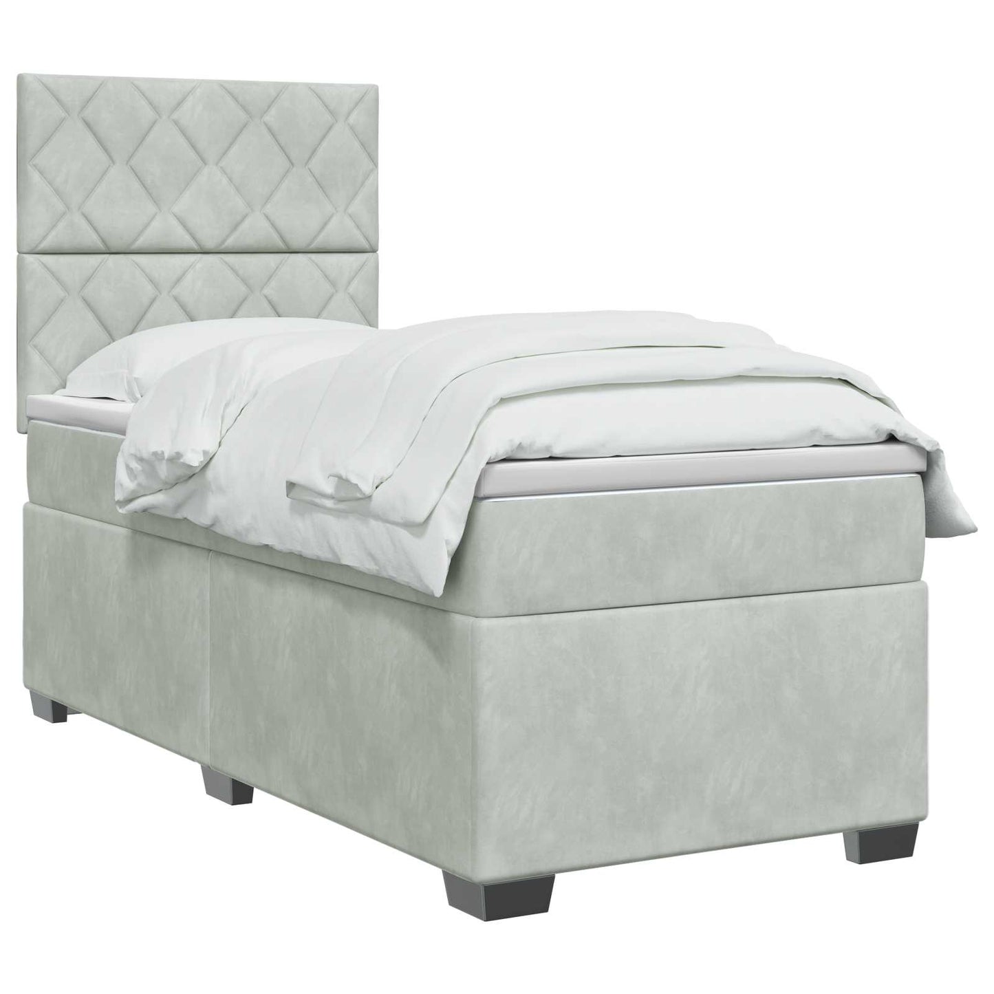 Boxspring ágy matraccal Világosszürke 90 x 200 cm Bársony