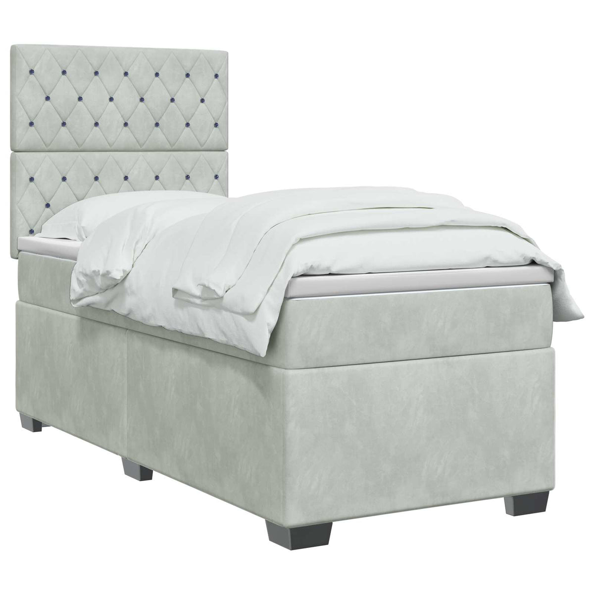 Boxspring ágy matraccal Világosszürke 100 x 200 cm Bársony