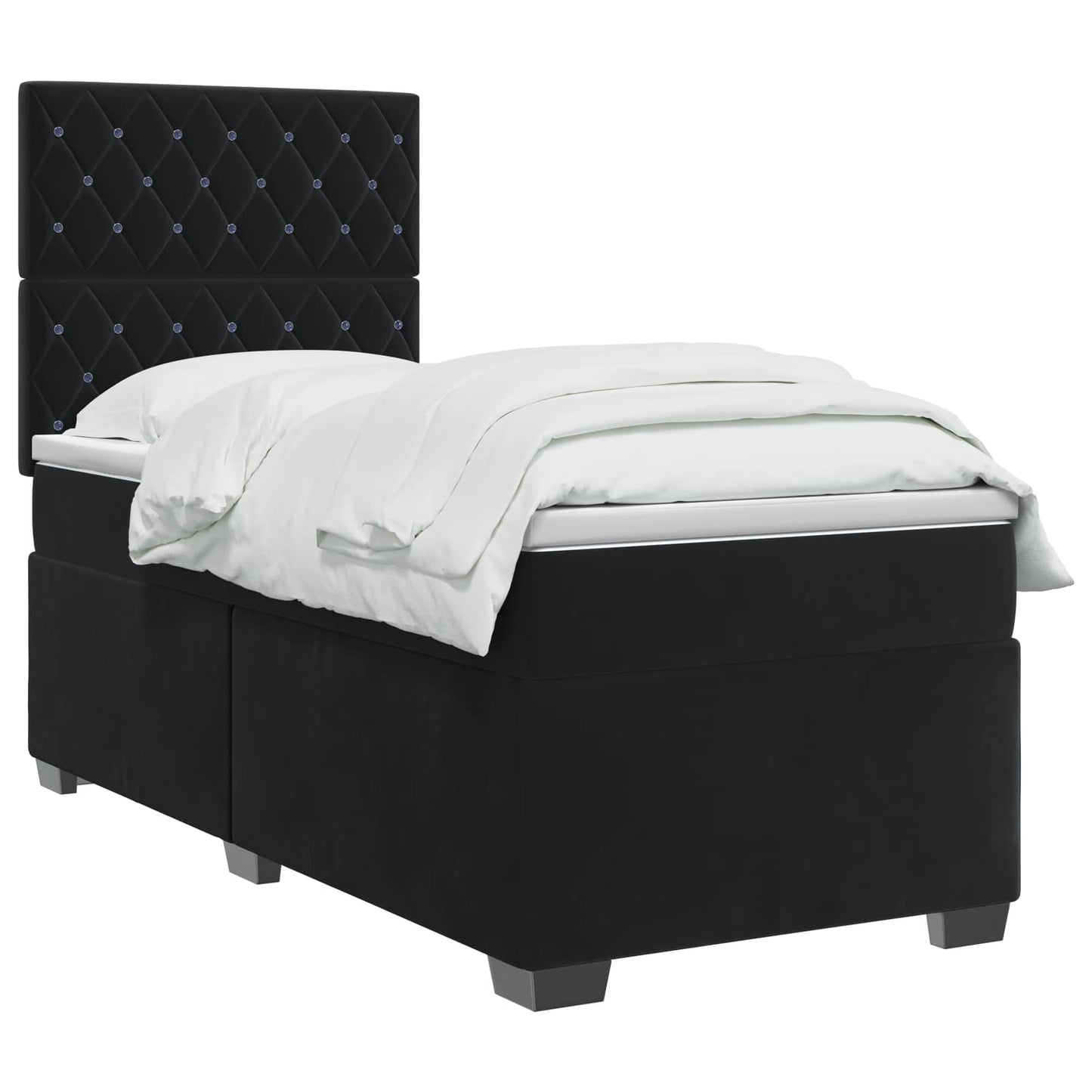 Boxspring ágy matraccal fejtámlával Fekete 100 x 200 cm Bársony
