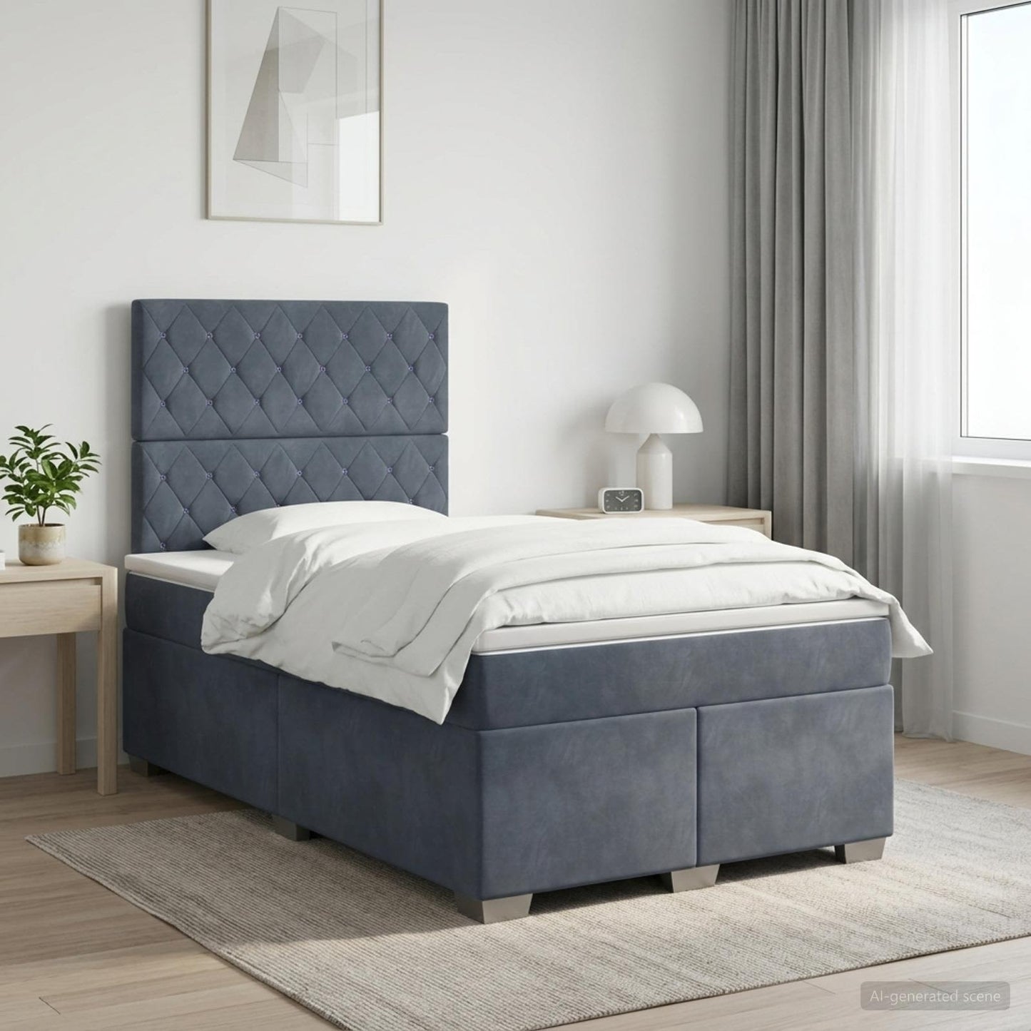 Boxspring ágy matraccal Sötétszürke 120 x 190 cm Bársony