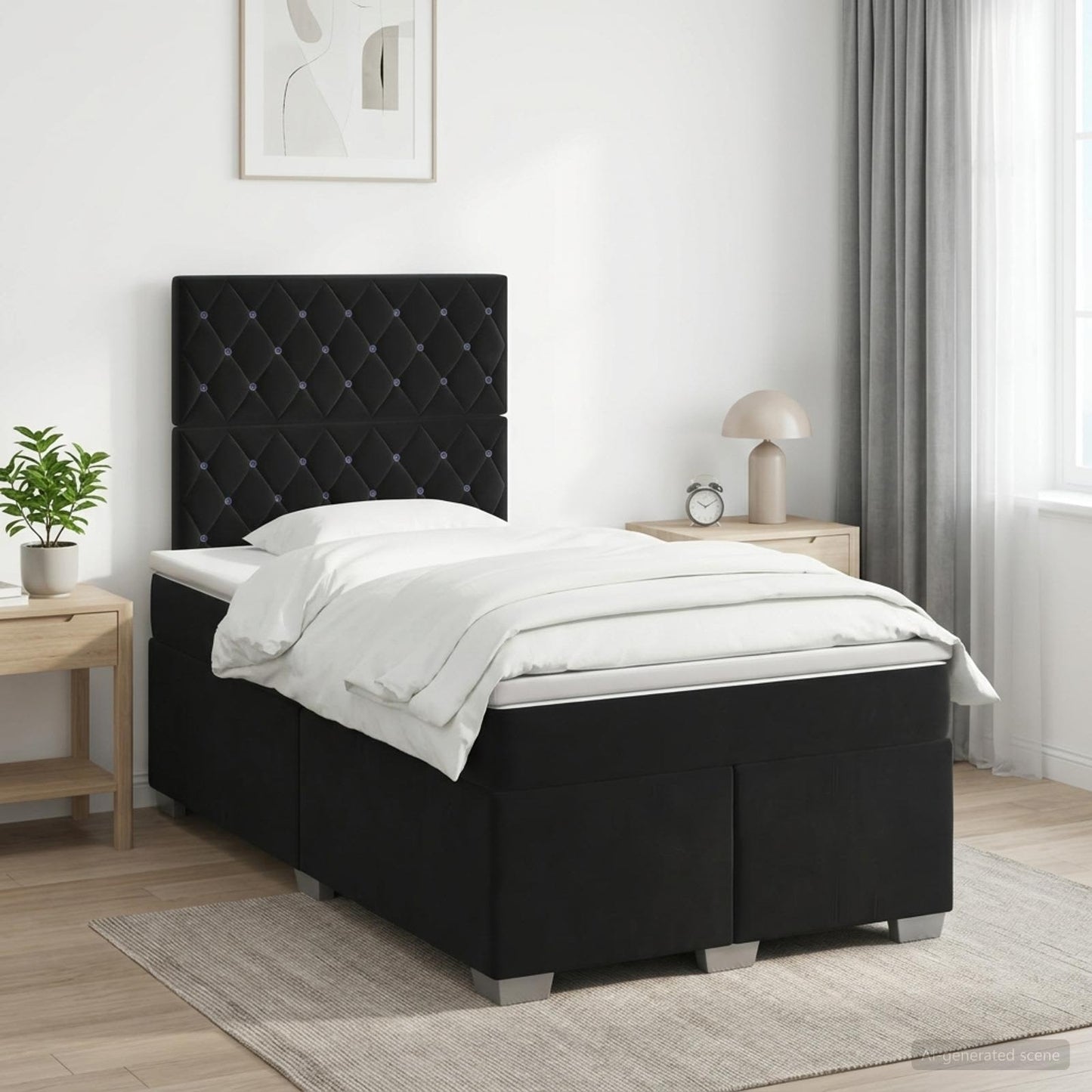 Boxspring ágy matraccal fejtámlával Fekete 120 x 190 cm Bársony