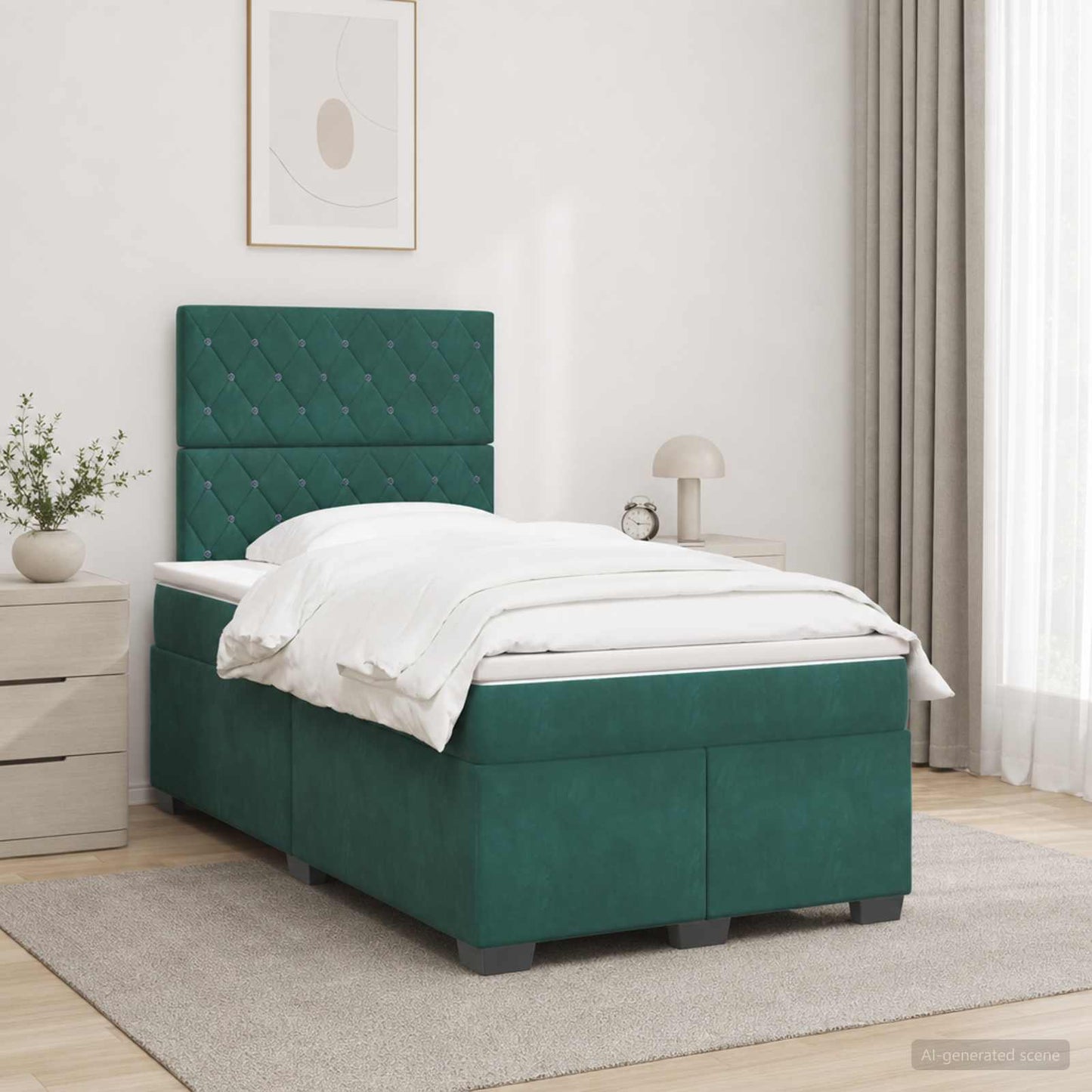 Boxspring ágy matraccal Sötétzöld 120 x 200 cm Bársony