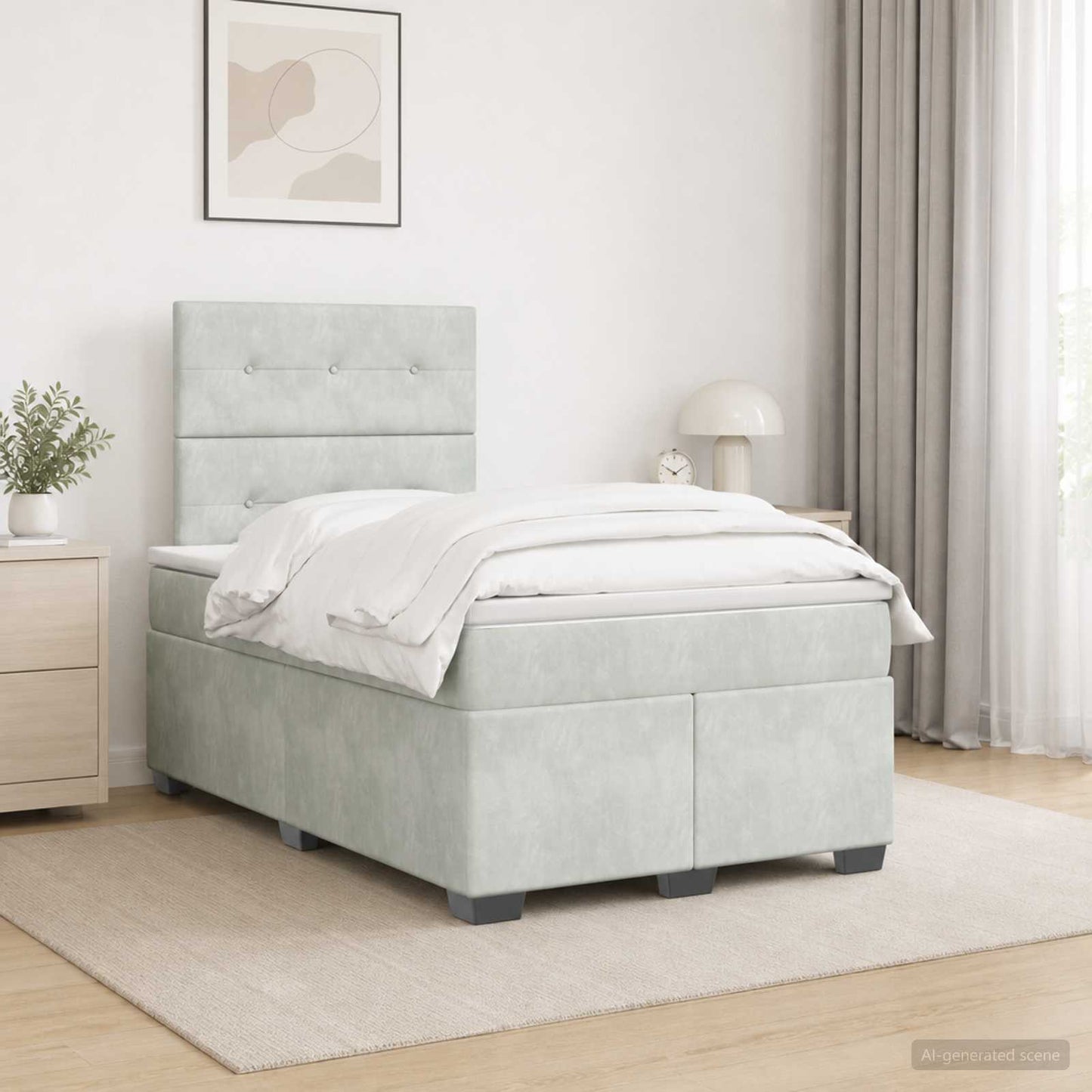 Boxspring ágy matraccal Világosszürke 120 x 190 cm Bársony