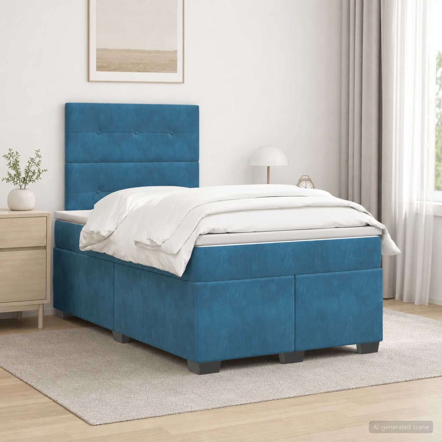 Boxspring ágy matraccal fejtámlával Kék 120 x 190 cm Bársony