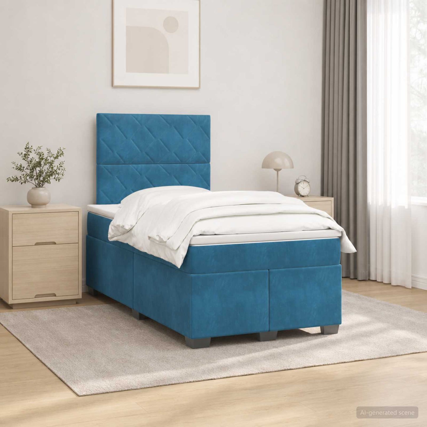 Boxspring ágy matraccal fejtámlával Kék 120 x 190 cm Bársony