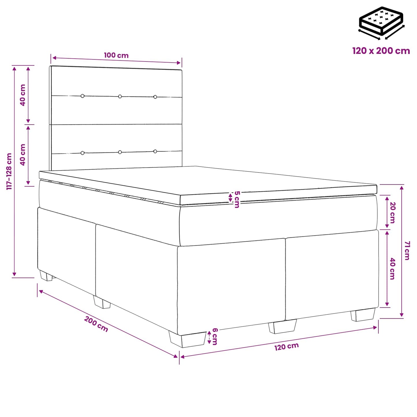 Boxspring ágy matraccal fejtámlával Kék 120 x 200 cm Bársony