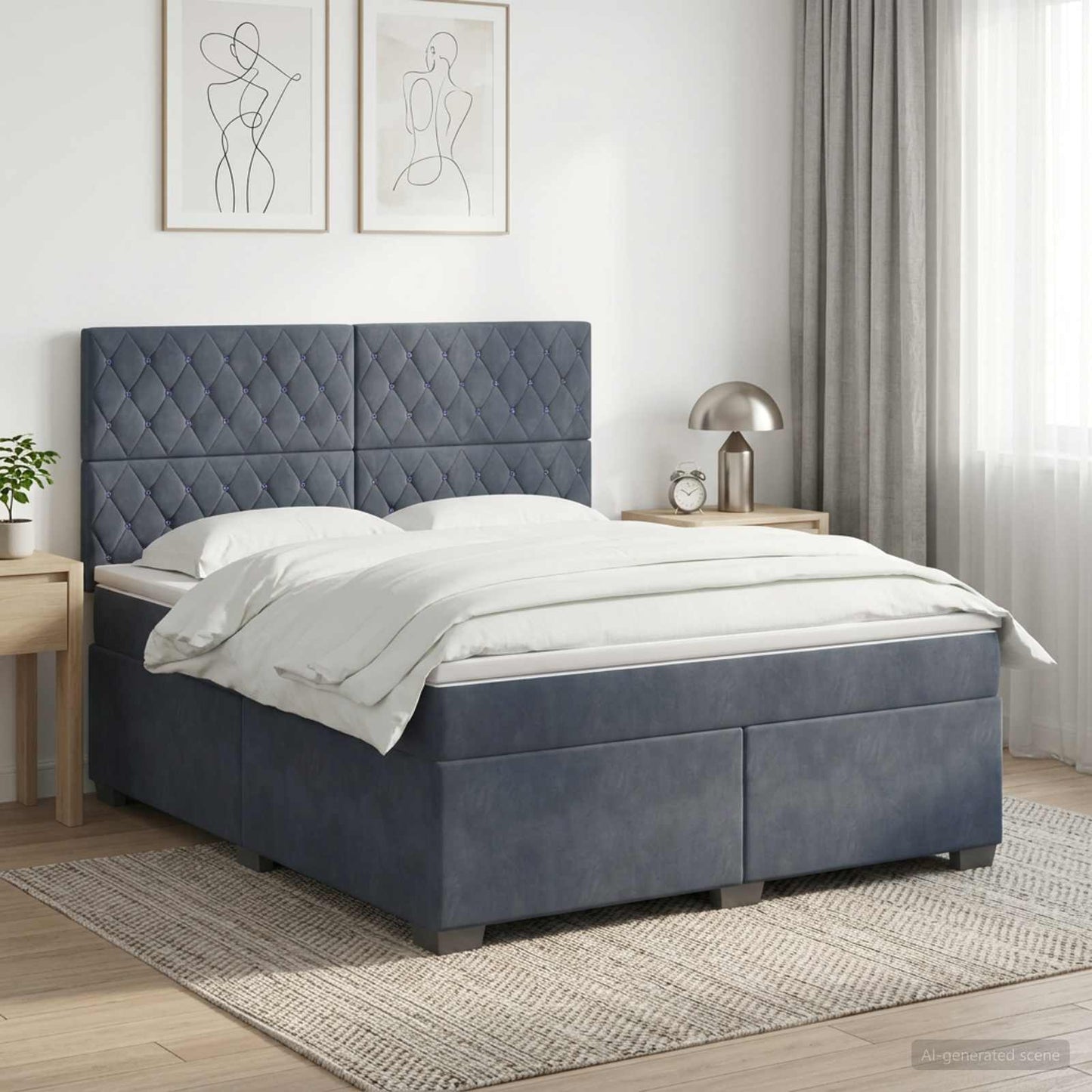 Boxspring ágy matraccal Sötétszürke 160 x 200 cm Bársony