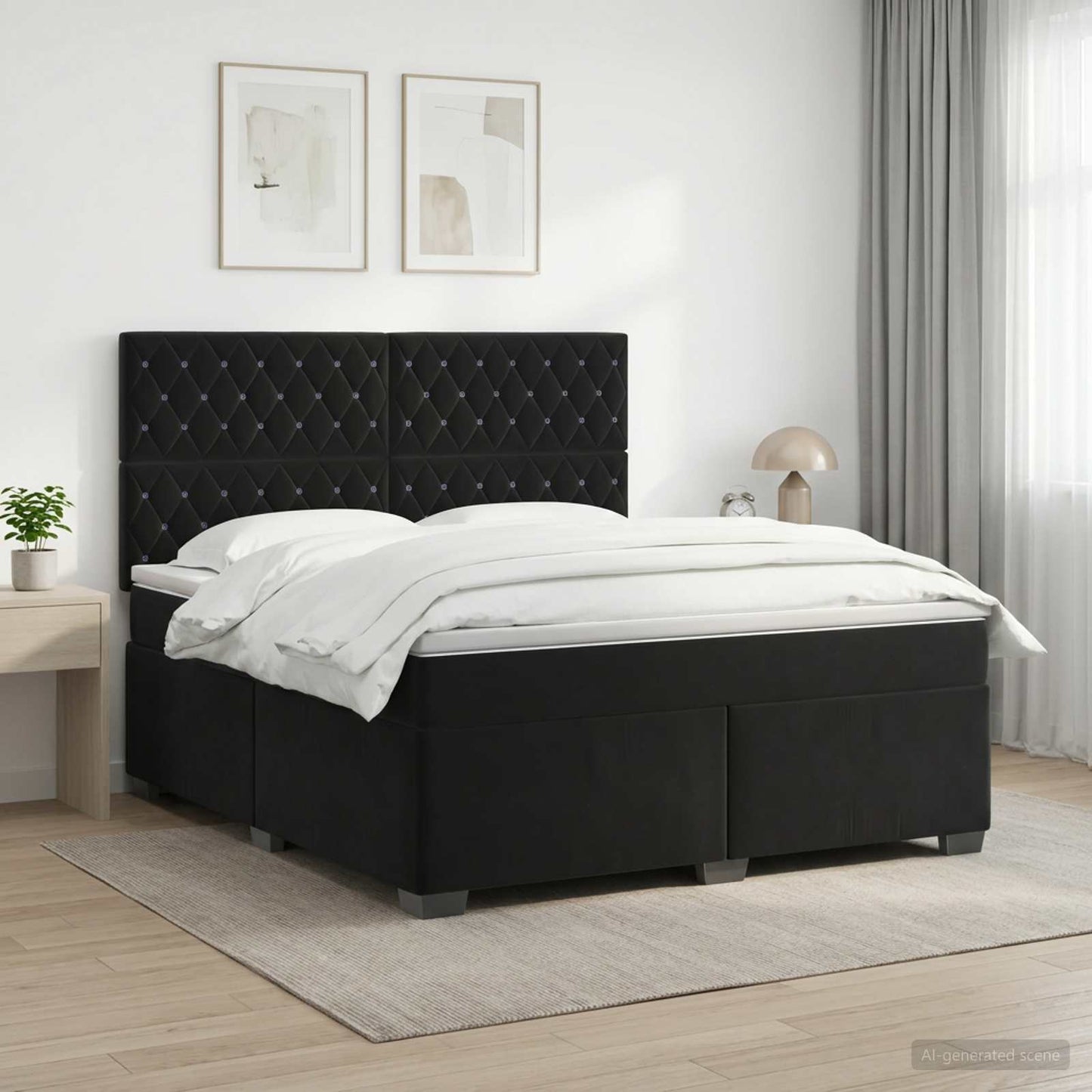 Boxspring ágy matraccal fejtámlával Fekete 180 x 200 cm Bársony