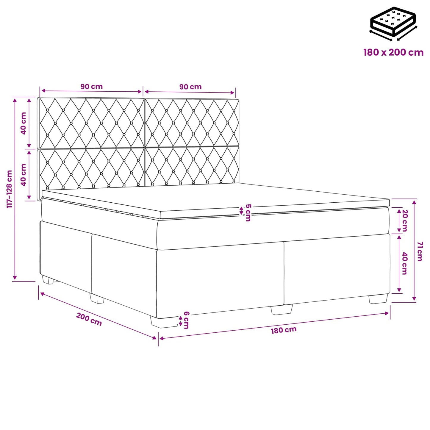 Boxspring ágy matraccal fejtámlával Fekete 180 x 200 cm Bársony