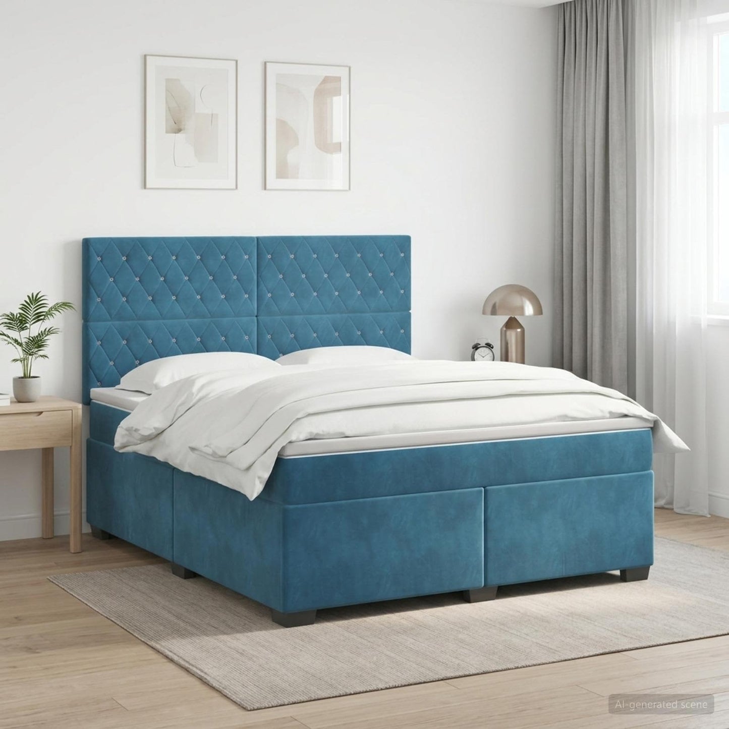 Boxspring ágy matraccal fejtámlával Kék 140 x 190 cm Bársony