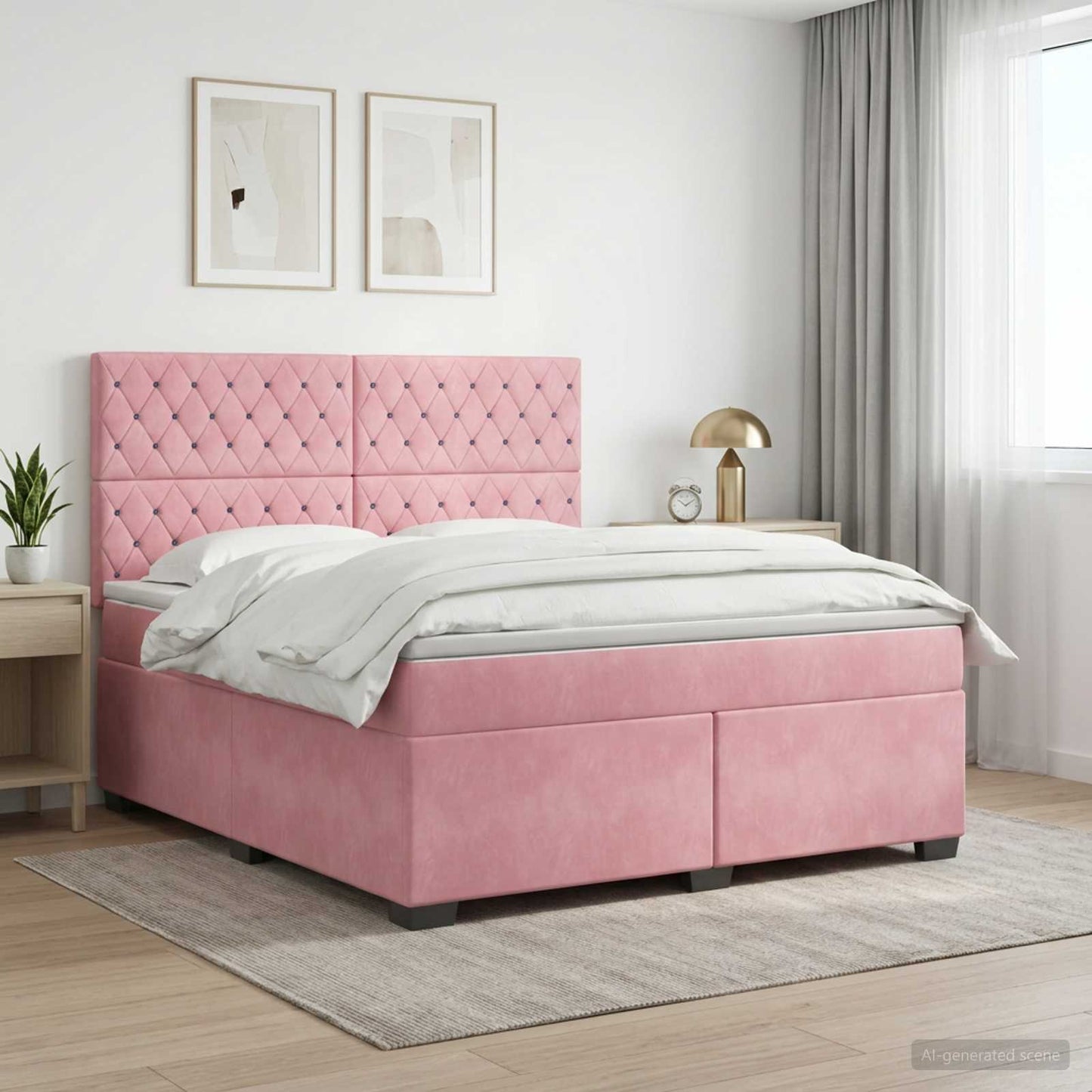 Boxspring ágy matraccal Rózsaszín 140 x 200 cm Bársony