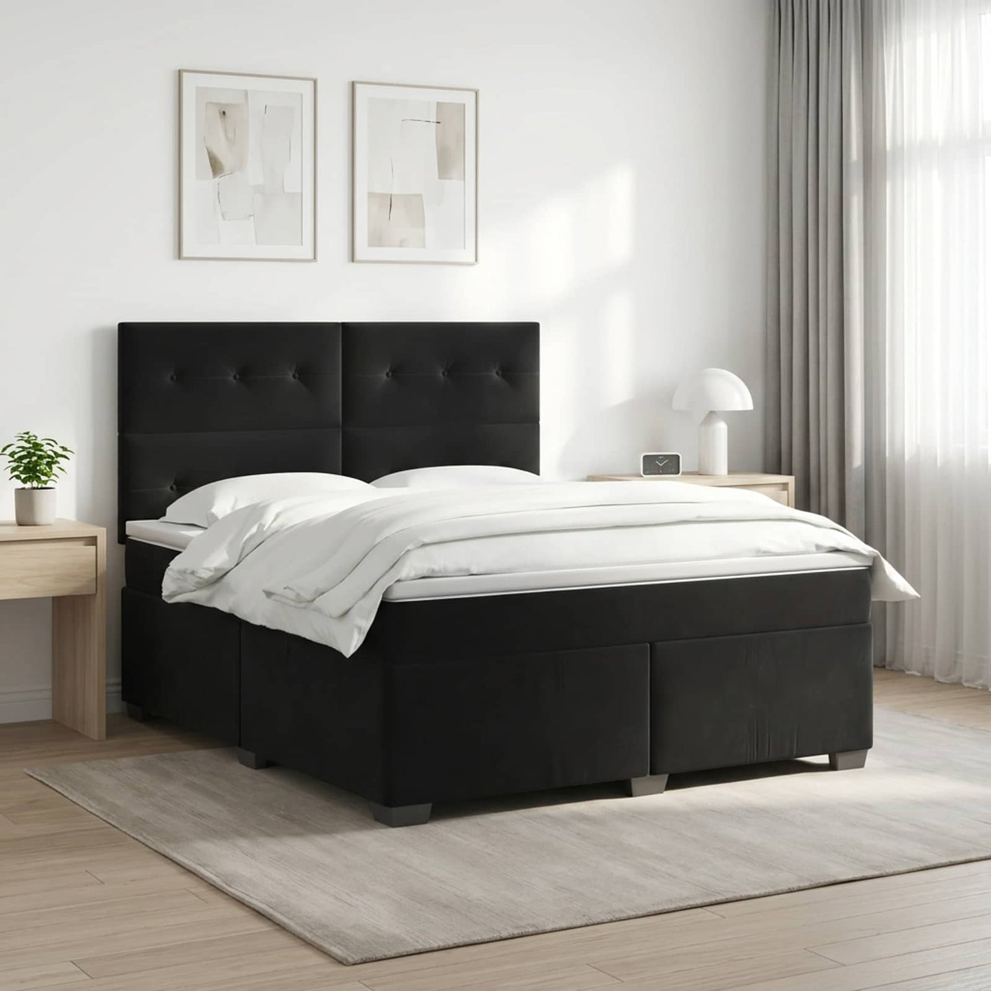 Boxspring ágy matraccal fejtámlával Fekete 140 x 190 cm Bársony