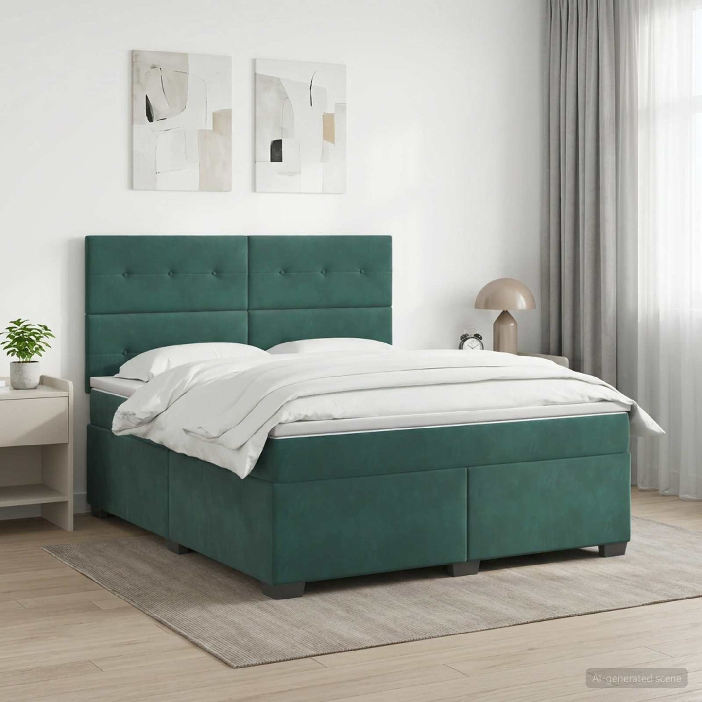 Boxspring ágy matraccal Sötétzöld 160 x 200 cm Bársony