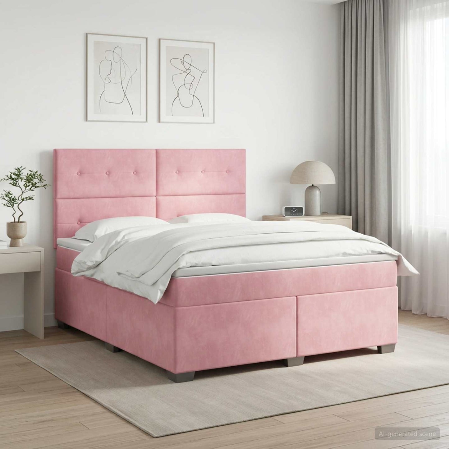 Boxspring ágy matraccal Rózsaszín 160 x 200 cm Bársony