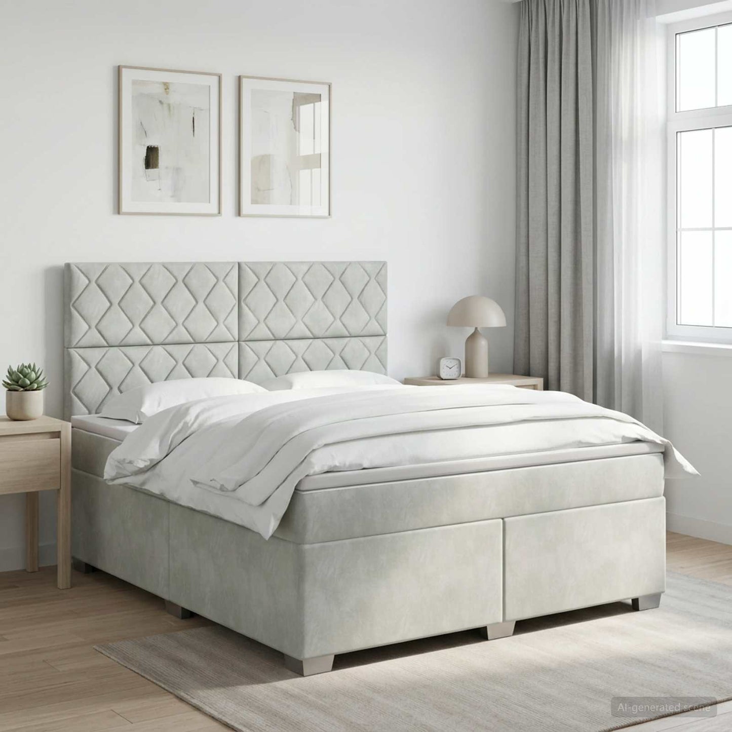 Boxspring ágy matraccal Világosszürke 180 x 200 cm Bársony