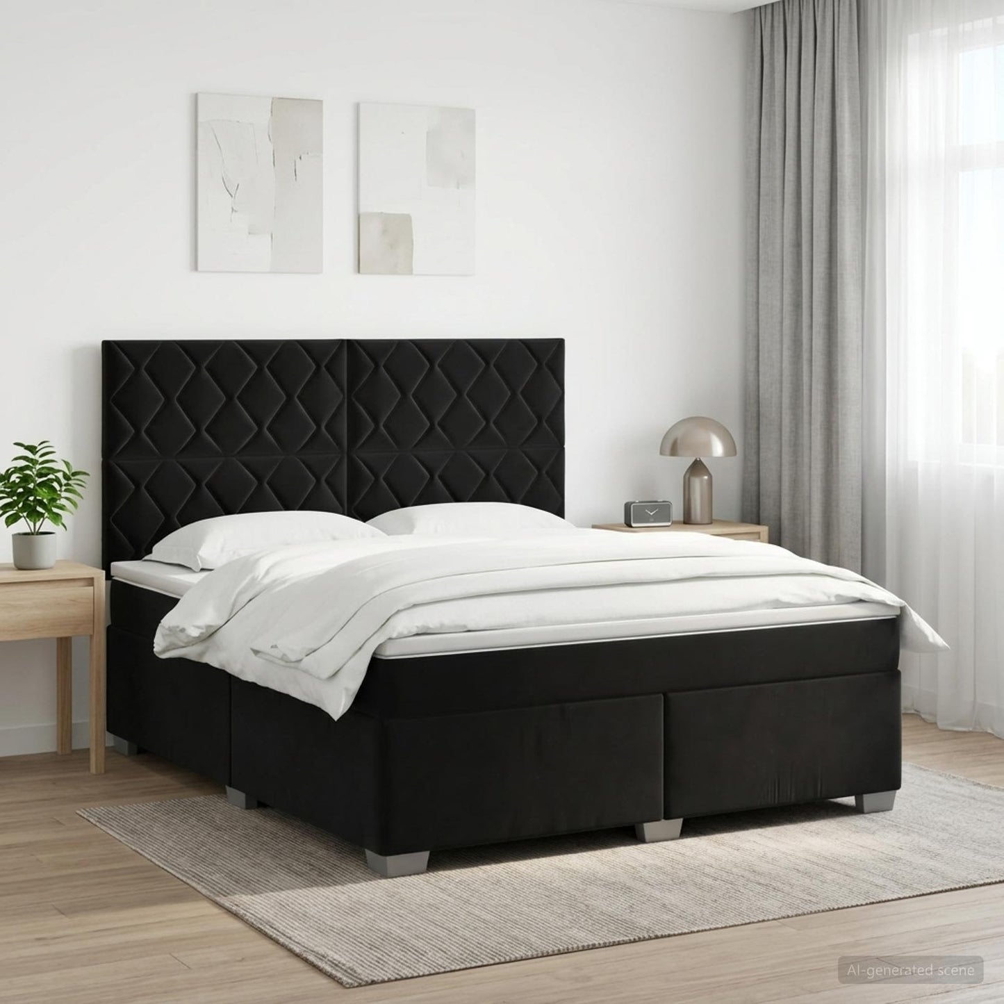 Boxspring ágy matraccal fejtámlával Fekete 180 x 200 cm Bársony
