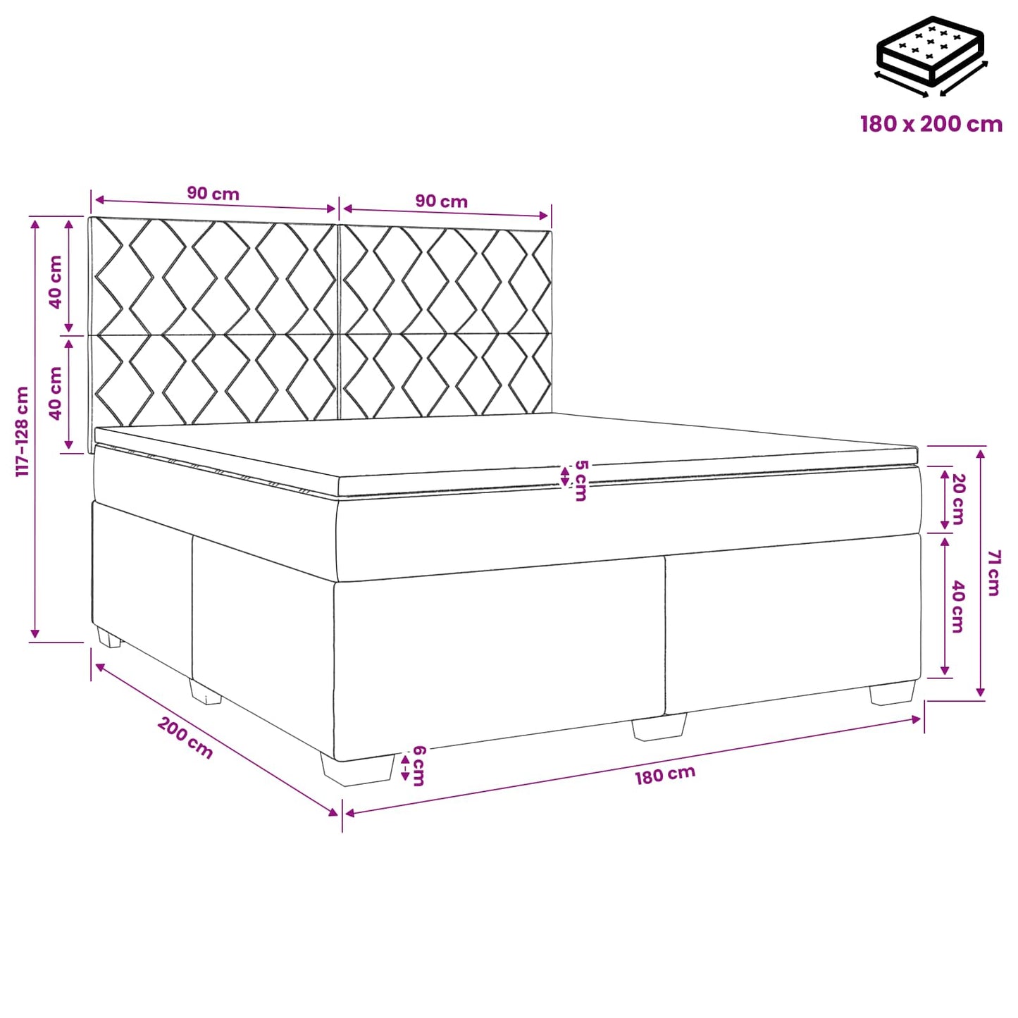 Boxspring ágy matraccal fejtámlával Fekete 180 x 200 cm Bársony