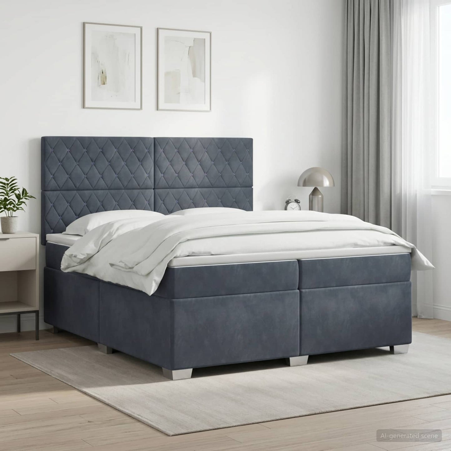Boxspring ágy matraccal Sötétszürke 200 x 200 cm Bársony
