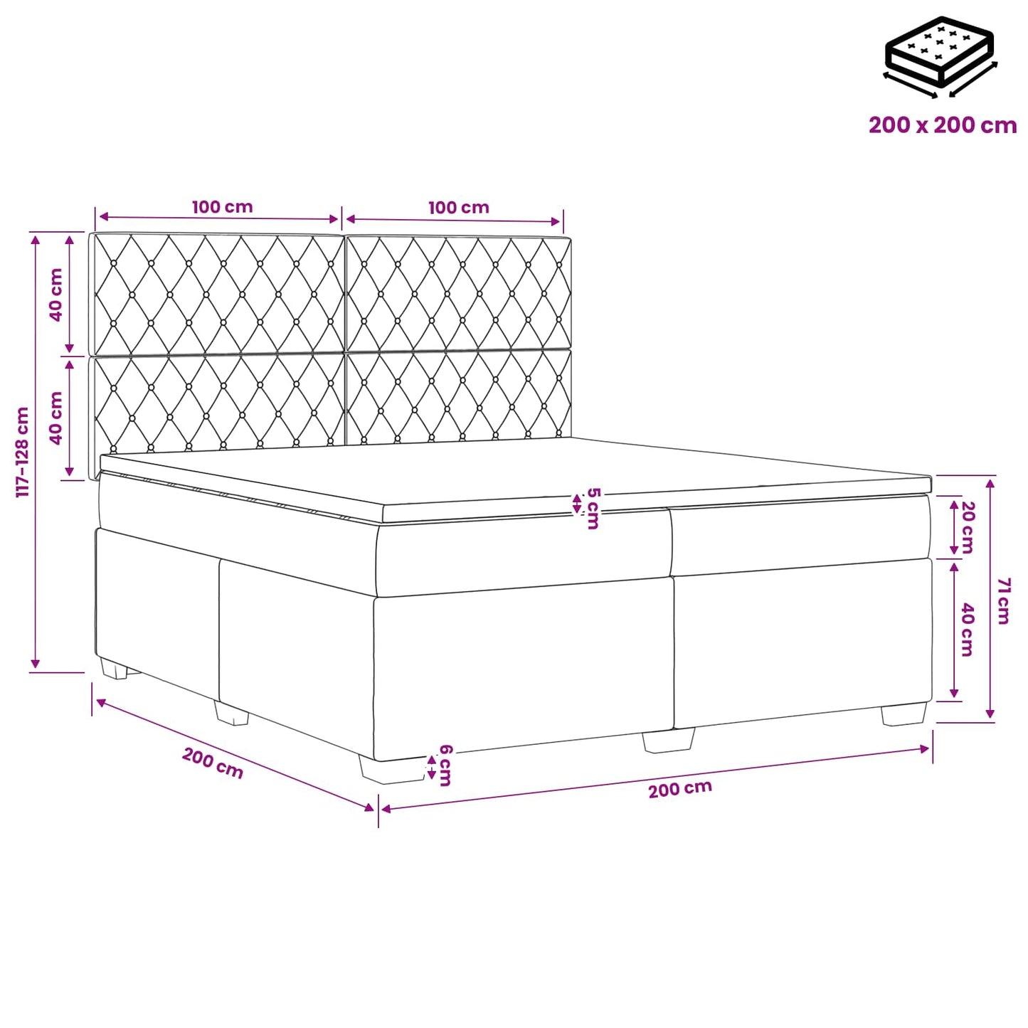 Boxspring ágy matraccal Sötétszürke 200 x 200 cm Bársony