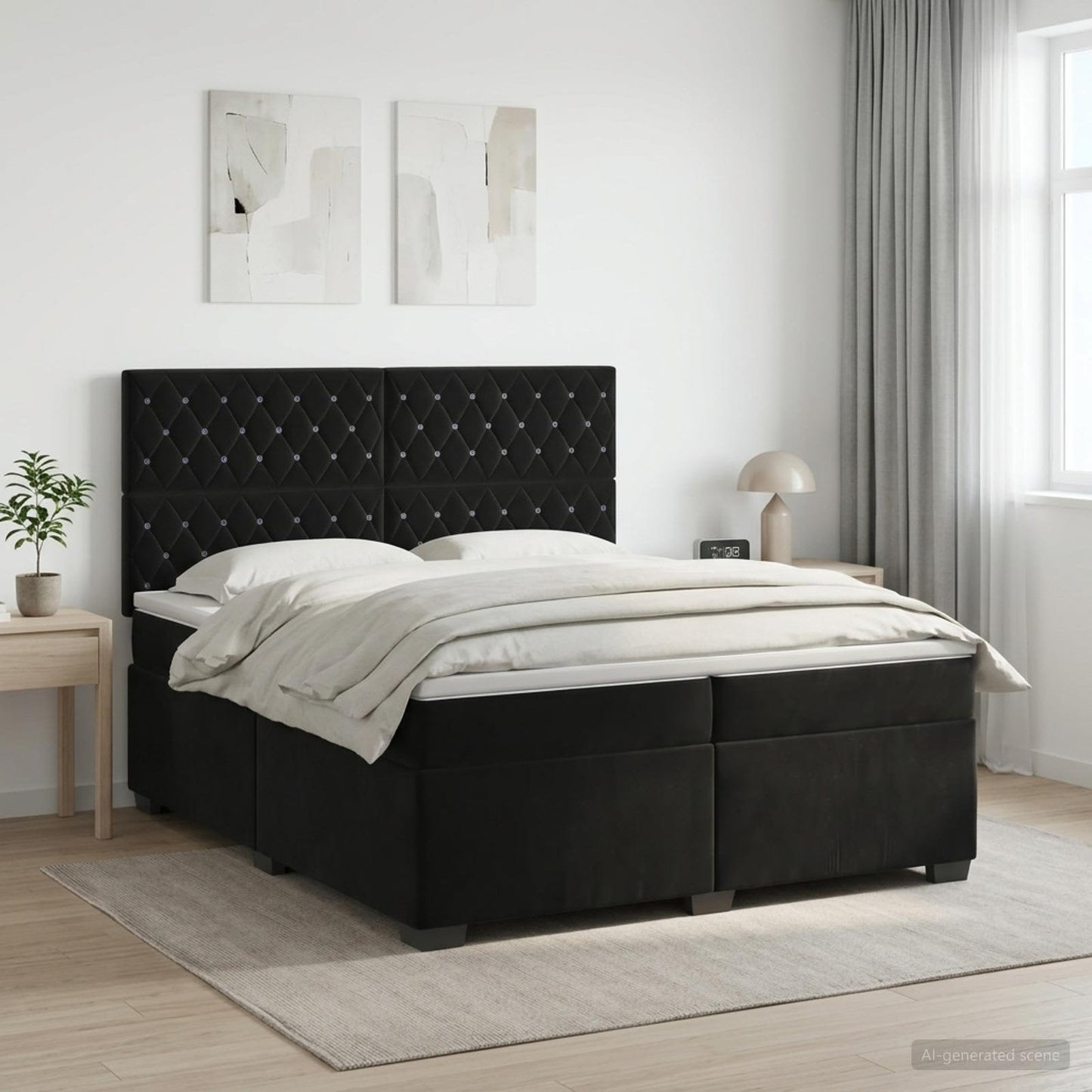 Boxspring ágy matraccal fejtámlával Fekete 200 x 200 cm Bársony