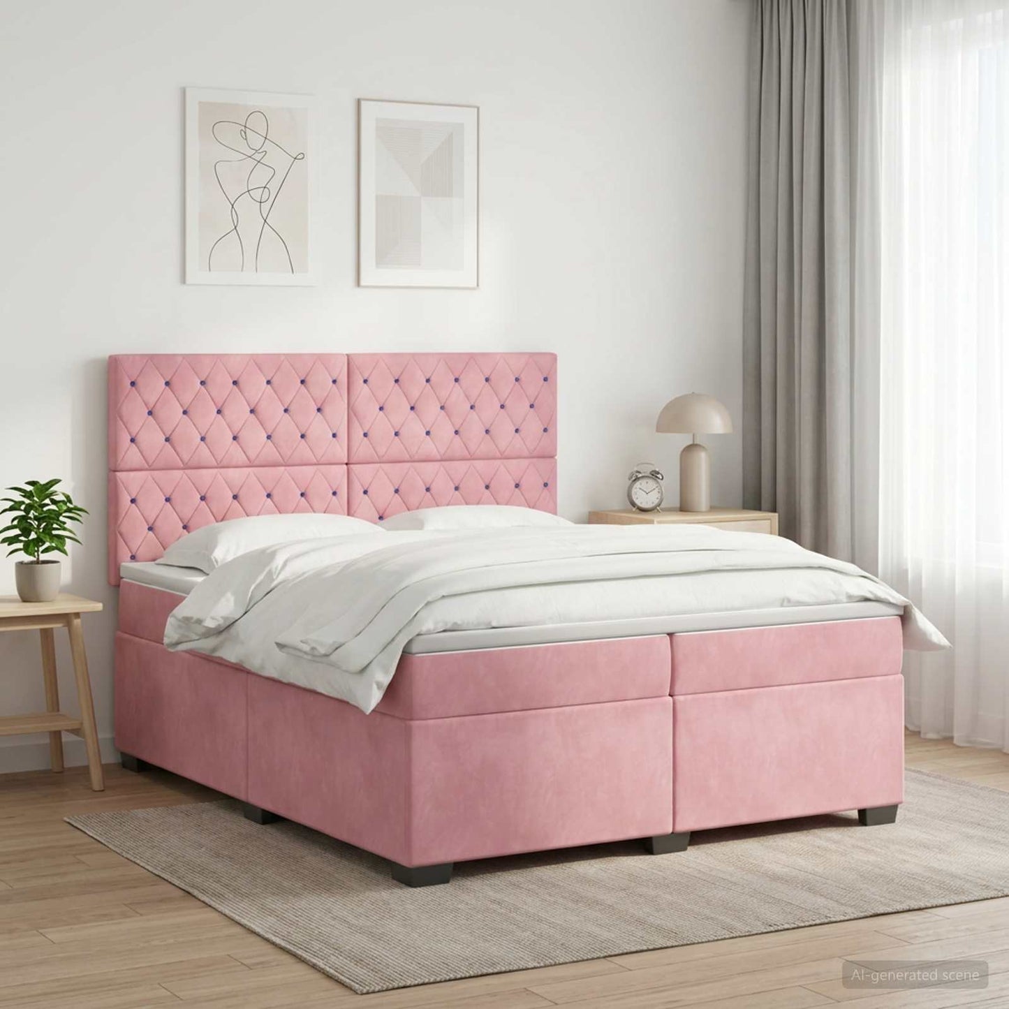 Boxspring ágy matraccal Rózsaszín 200 x 200 cm Bársony