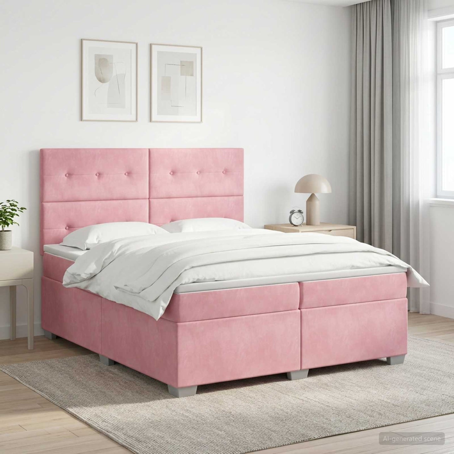 Boxspring ágy matraccal Rózsaszín 200 x 200 cm Bársony