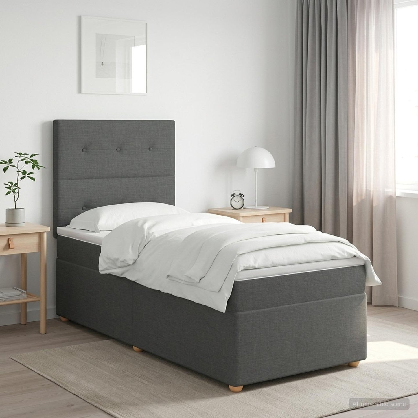 Boxspring ágy matraccal Sötétszürke 100 x 200 cm Szövet