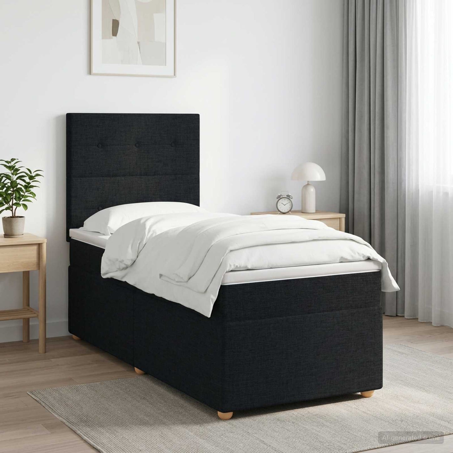 Boxspring ágy matraccal fejtámlával Fekete 100 x 200 cm Szövet