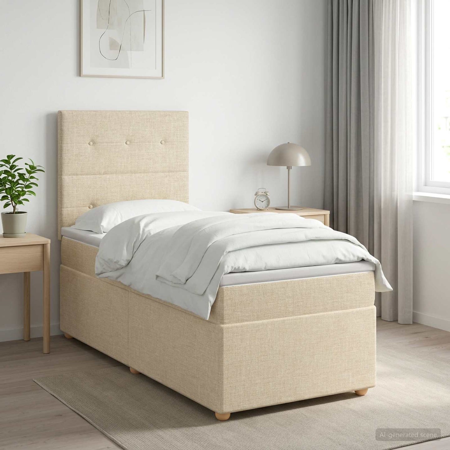 Boxspring ágy matraccal Krémszínű 100 x 200 cm Szövet