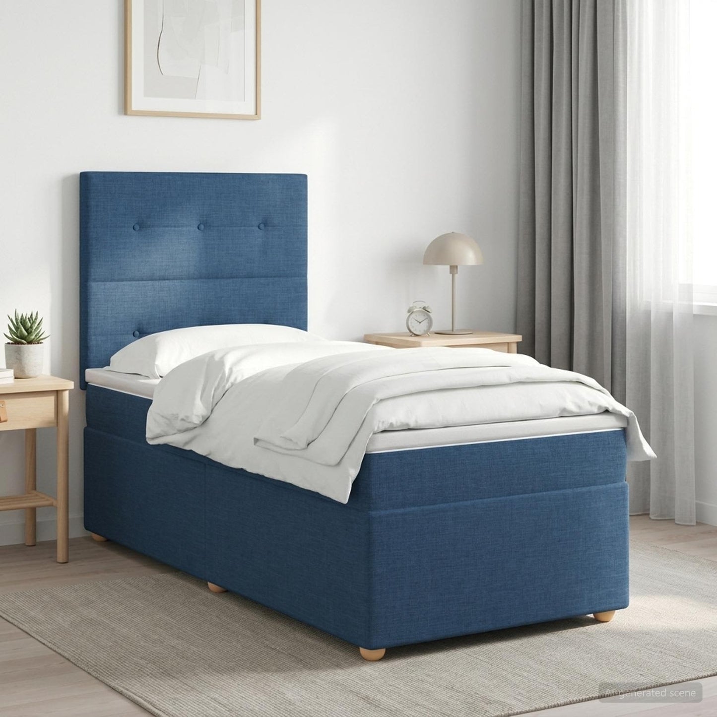 Boxspring ágy matraccal fejtámlával Kék 90 x 200 cm Szövet