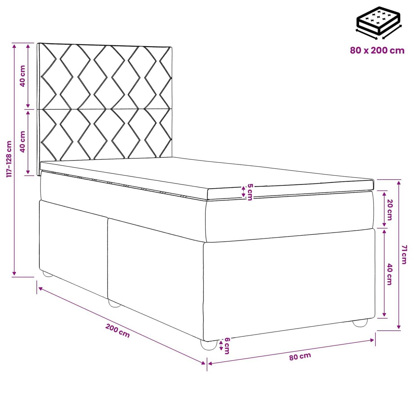 Boxspring ágy matraccal Sötétszürke 80 x 200 cm Szövet