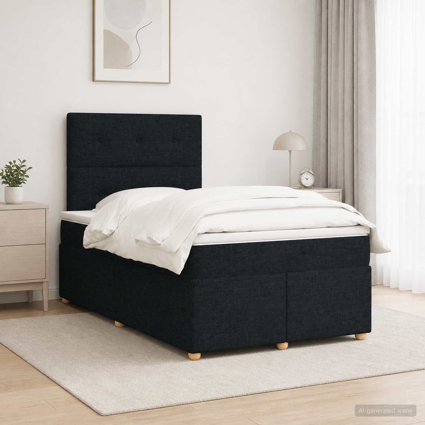 Boxspring ágy matraccal fejtámlával Fekete 120 x 190 cm Szövet