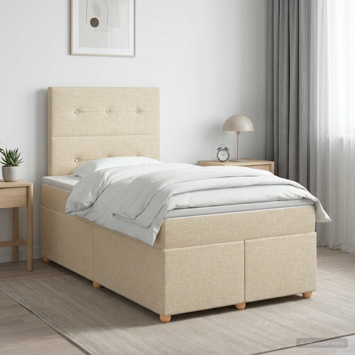 Boxspring ágy matraccal Krémszínű 120 x 200 cm Szövet