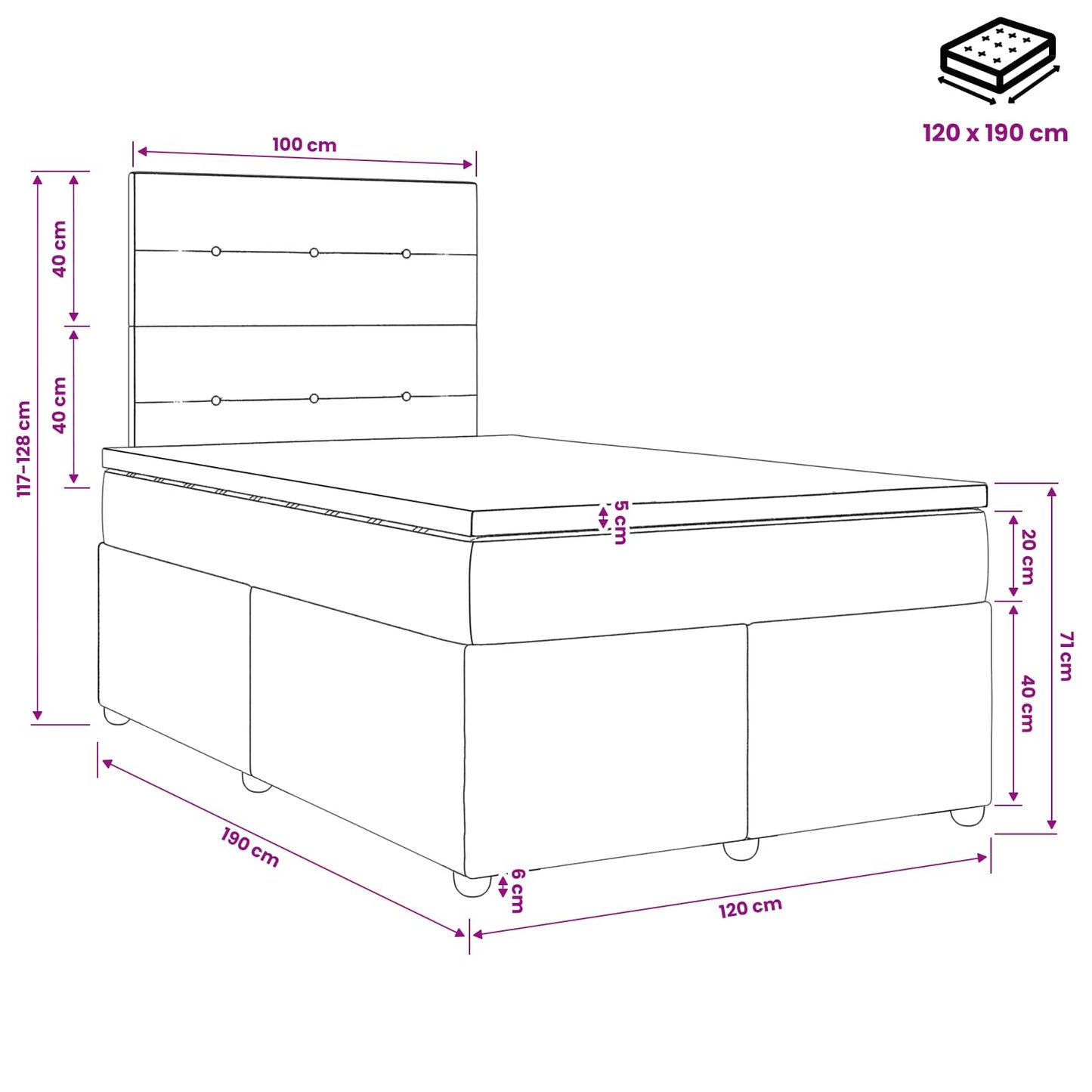 Boxspring ágy matraccal Krémszínű 120 x 190 cm Szövet