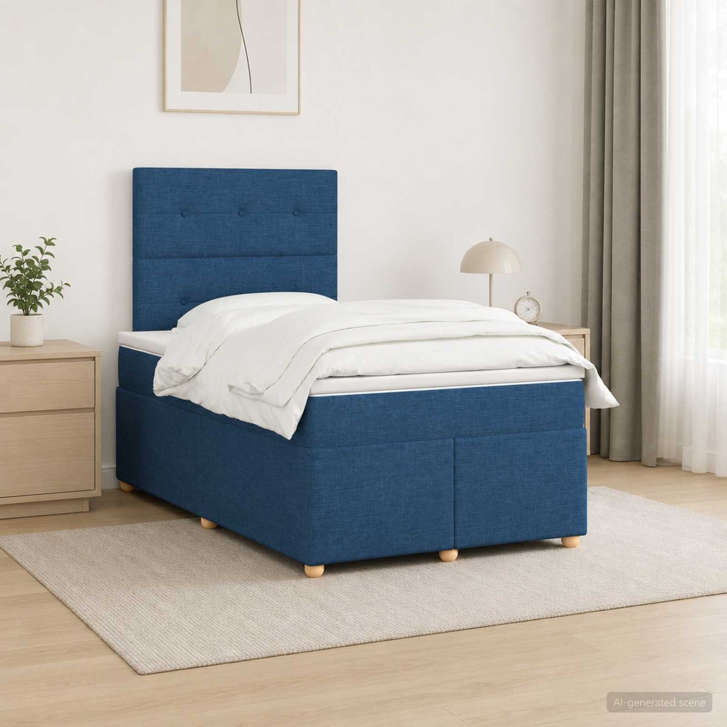 Boxspring ágy matraccal fejtámlával Kék 120 x 190 cm Szövet