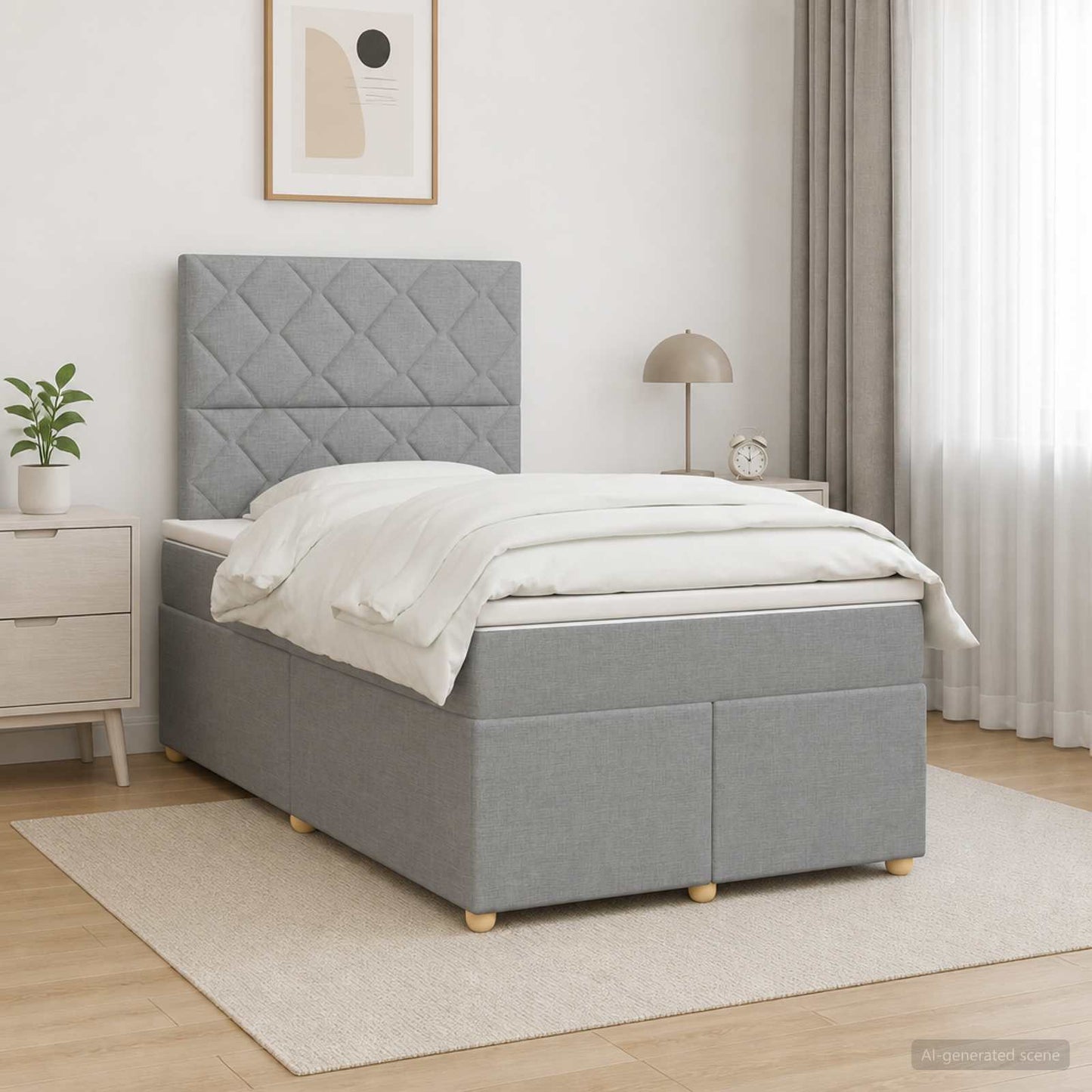 Boxspring ágy matraccal Világosszürke 120 x 190 cm Szövet