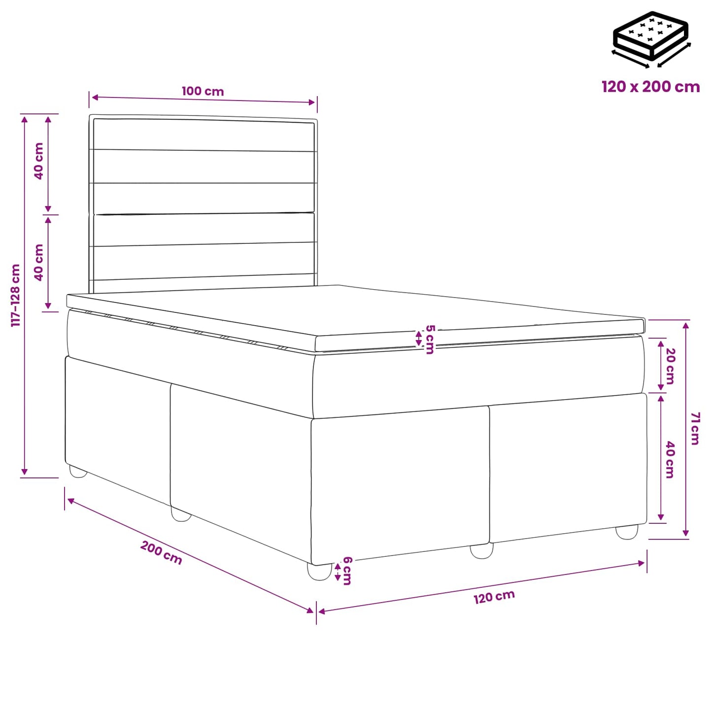 Boxspring ágy matraccal Sötétszürke 120 x 200 cm Szövet