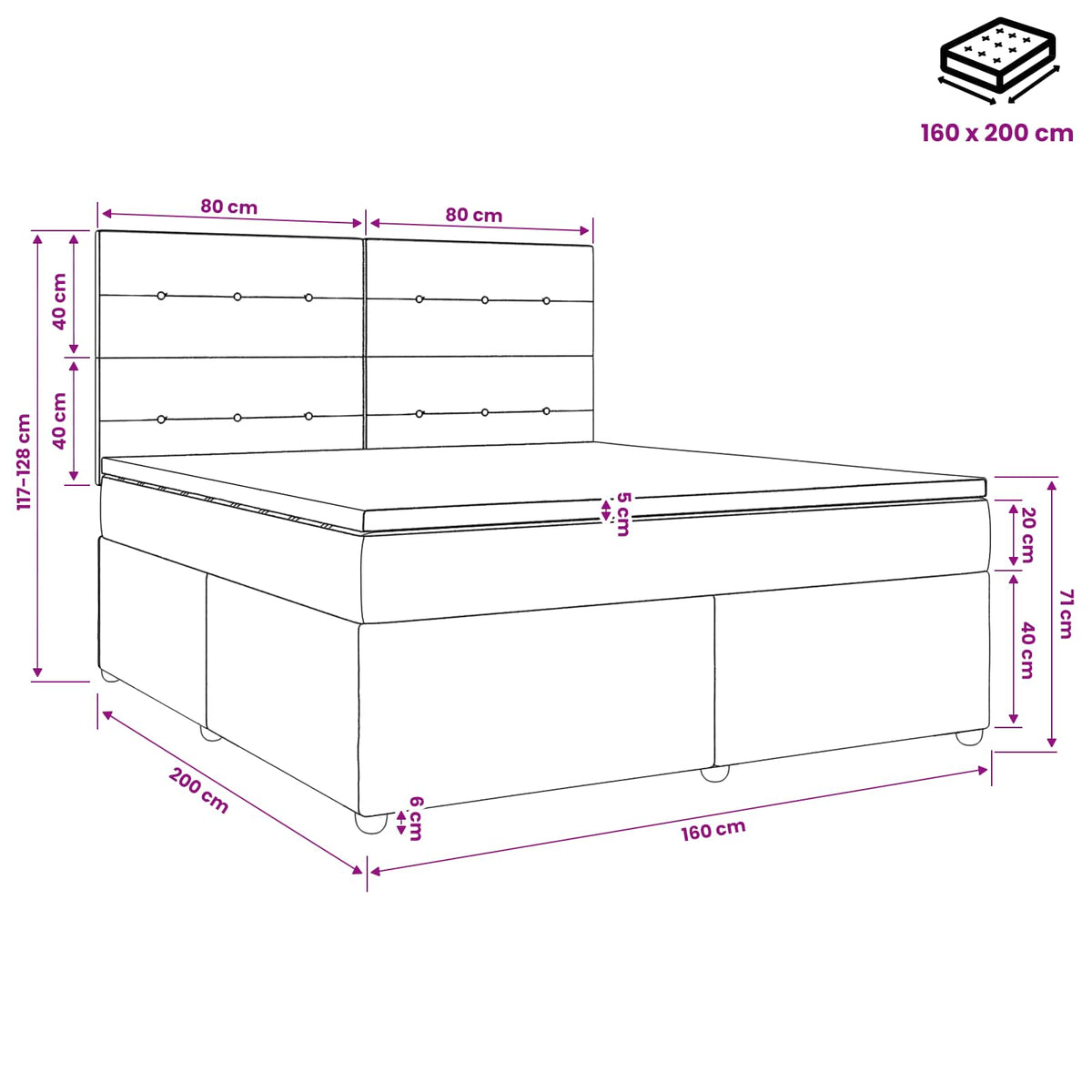 Boxspring ágy matraccal fejtámlával Fekete 160 x 200 cm Szövet