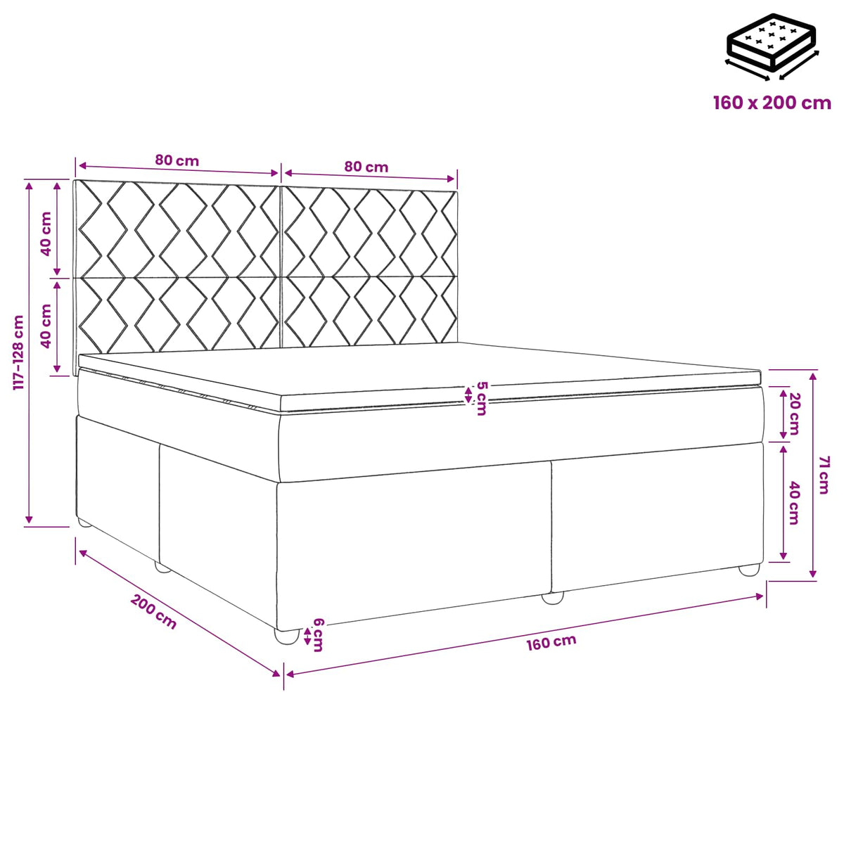Boxspring ágy matraccal fejtámlával Fekete 160 x 200 cm Szövet