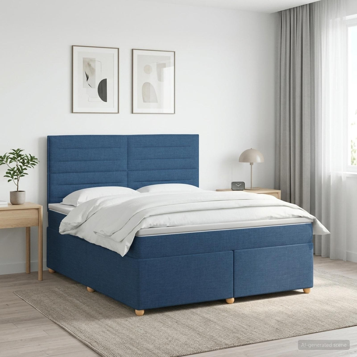 Boxspring ágy matraccal fejtámlával Kék 140 x 200 cm Szövet