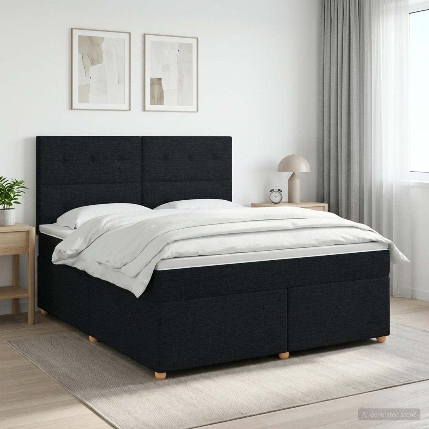 Boxspring ágy matraccal fejtámlával Fekete 140 x 200 cm Szövet
