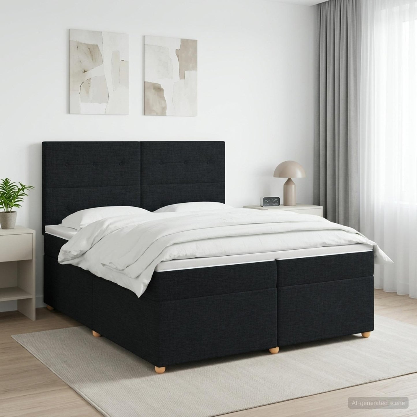 Boxspring ágy matraccal fejtámlával Fekete 200 x 200 cm Szövet