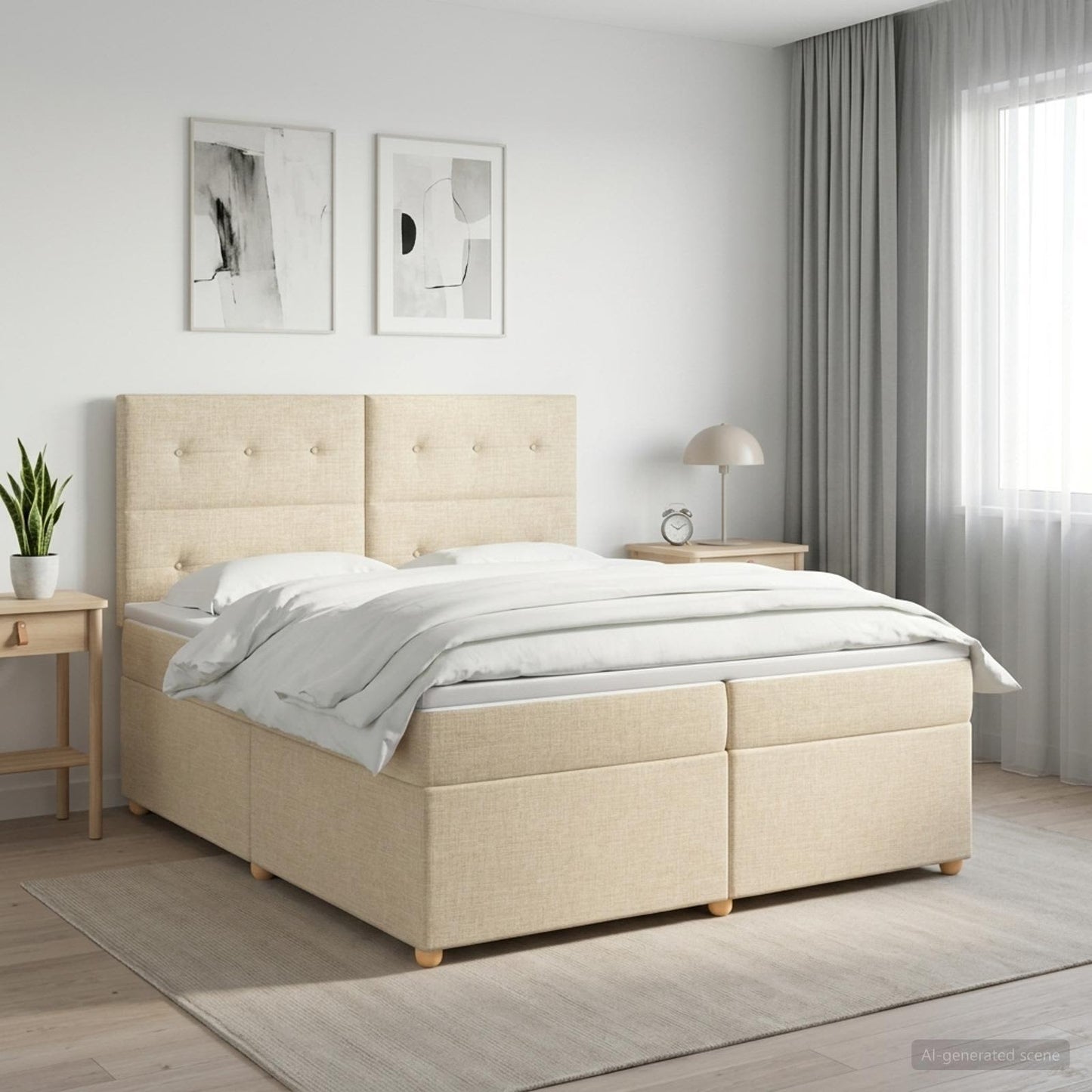 Boxspring ágy matraccal Krémszínű 200 x 200 cm Szövet