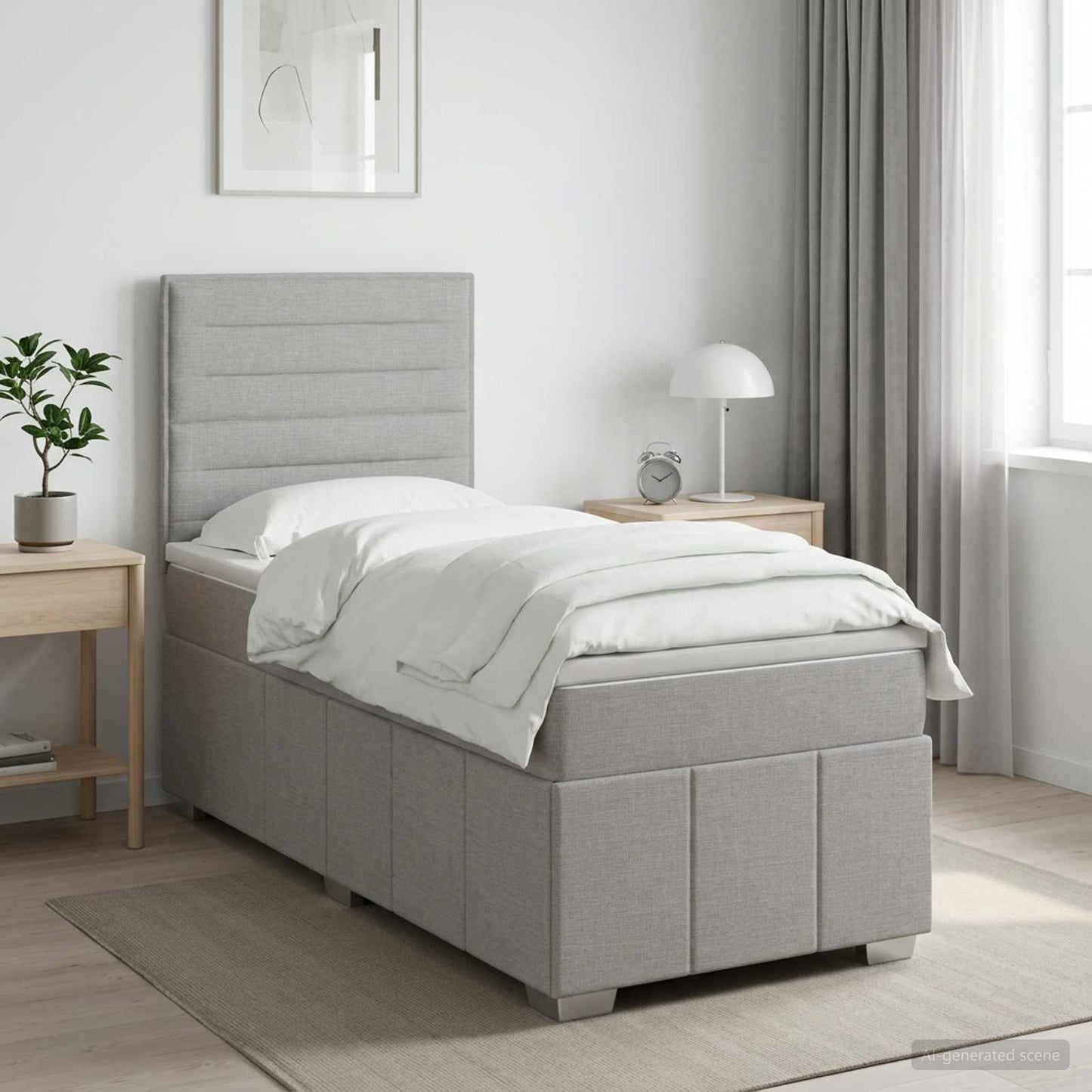 Boxspring ágy matraccal Világosszürke 100 x 200 cm Szövet
