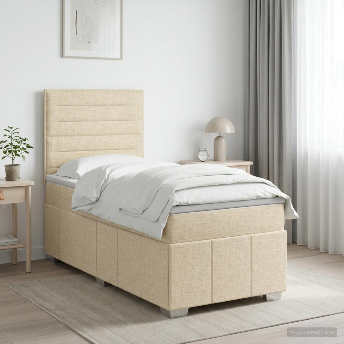 Boxspring ágy matraccal Krémszínű 80 x 200 cm Szövet