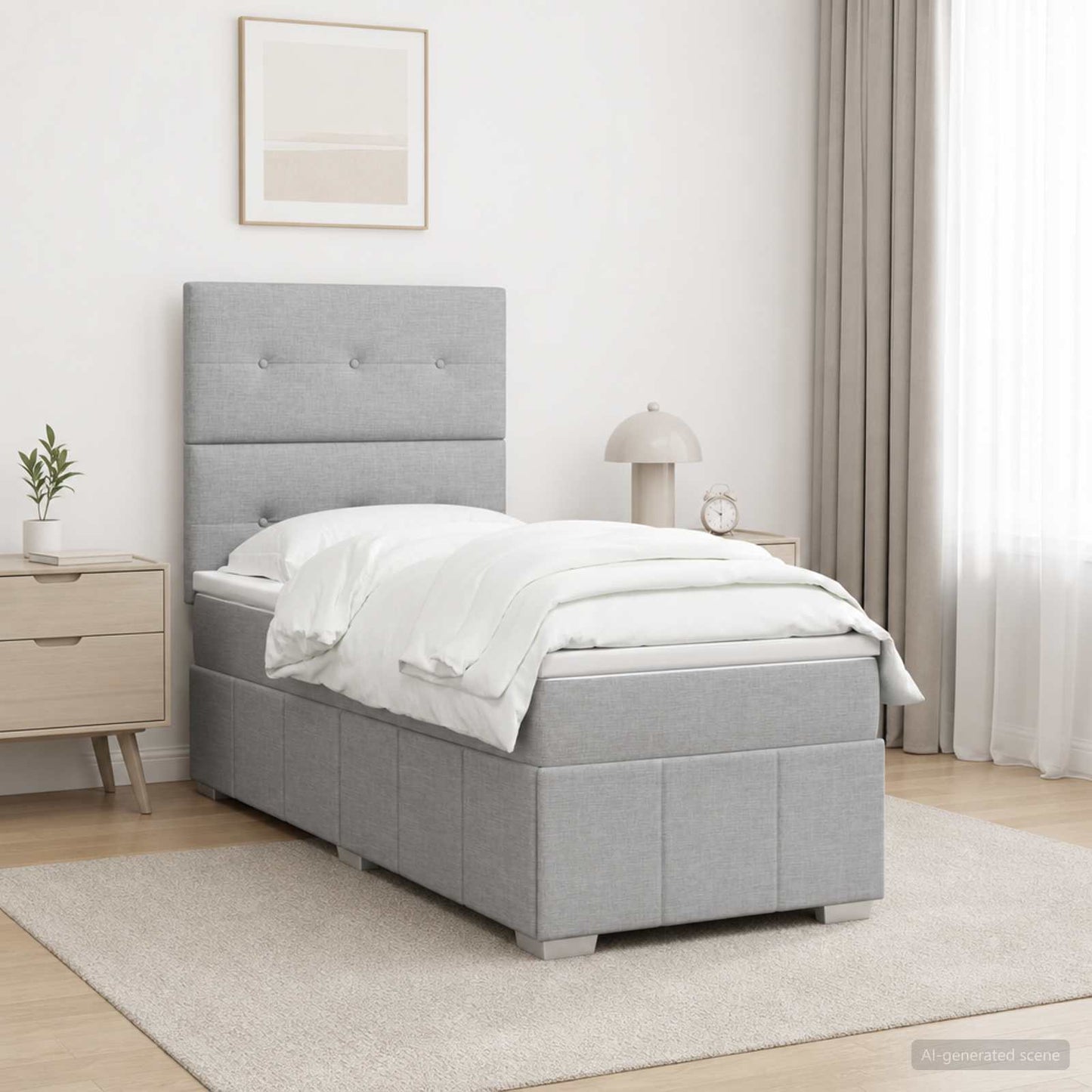 Boxspring ágy matraccal Világosszürke Egyszemélyes Szövet