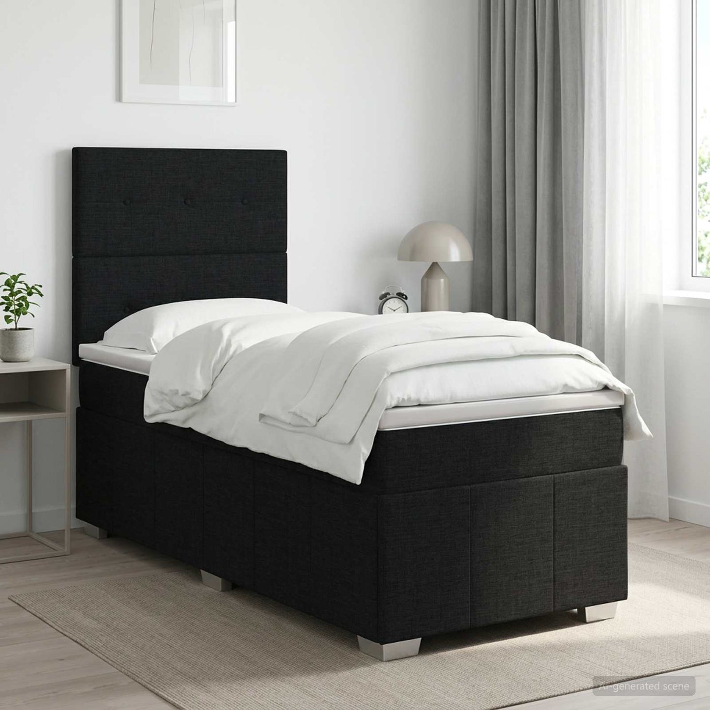 Boxspring ágy matraccal fejtámlával Fekete 100 x 200 cm Szövet