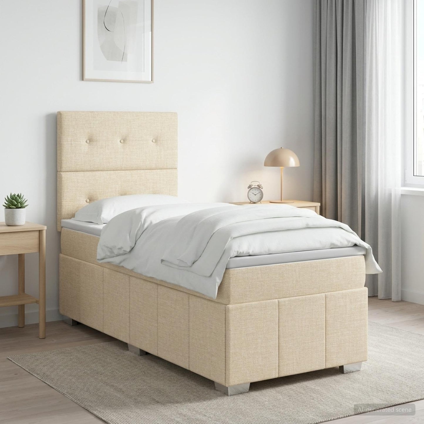 Boxspring ágy matraccal Krémszínű 100 x 200 cm Szövet