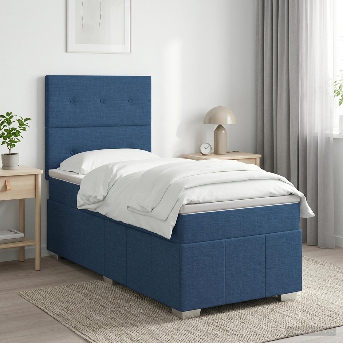 Boxspring ágy matraccal fejtámlával Kék 90 x 200 cm Szövet