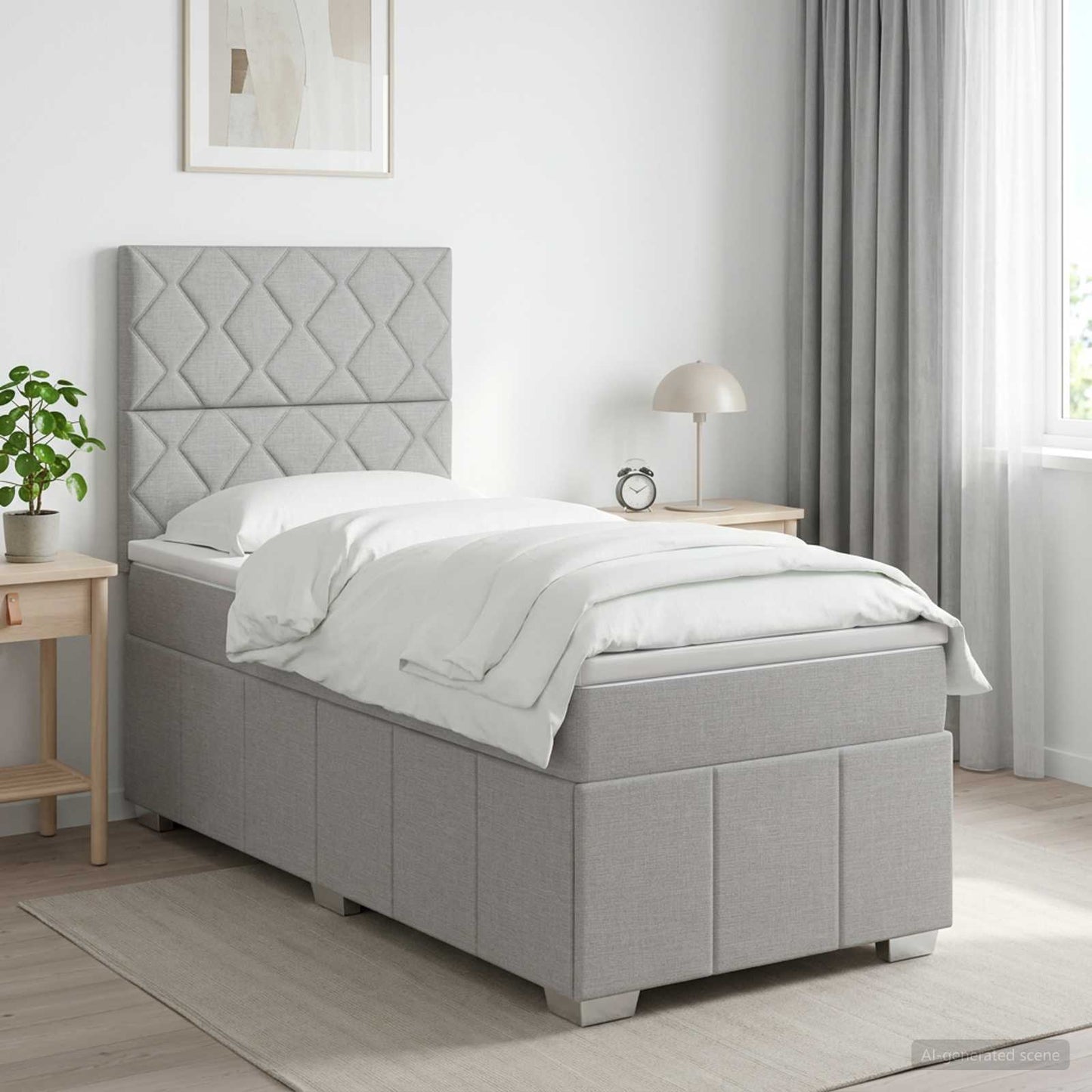 Boxspring ágy matraccal Világosszürke 100 x 200 cm Szövet